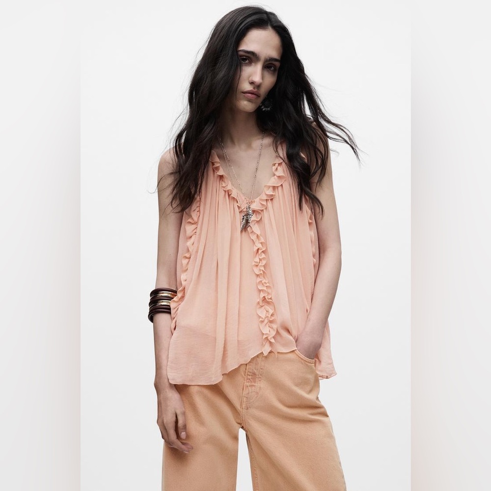 ZARA WOMAN COLLECTION pink ruffled boho top
